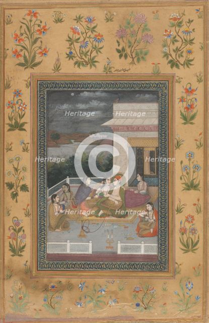 A Couple on a Terrace Surrounded by Attendants and Musicians, 18th Century. Creator: Unknown.