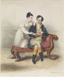 A Couple Seated on a Sofa, 1817. Creator: Joseph Partridge