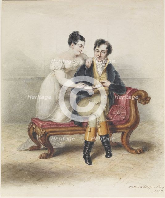 A Couple Seated on a Sofa, 1817. Creator: Joseph Partridge.