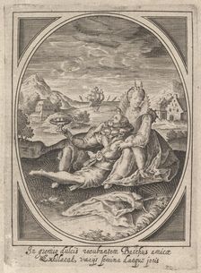 A couple seated on the ground, the man holding a goblet and reclining against the..., ca. 1585-1621. Creator: Heinrich Ulrich