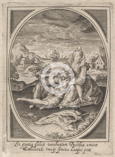 A couple seated on the ground, the man holding a goblet and reclining against the..., ca. 1585-1621. Creator: Heinrich Ulrich.