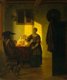 A Couple Playing Cards, with a Serving Woman, ca. 1665-75. Creator: Pieter de Hooch
