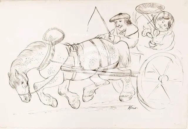 A Couple Riding on A Horse-Drawn Carriage, 1825-1839. Creator: James Howe.