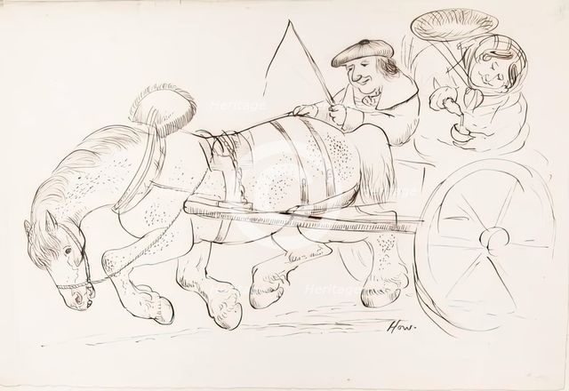 A Couple Riding on A Horse-Drawn Carriage, 1825-1839. Creator: James Howe.
