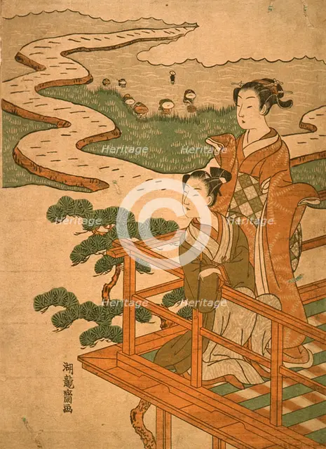 A Couple Viewing Rice Planting, 18th century. Creator: Isoda Koryusai.
