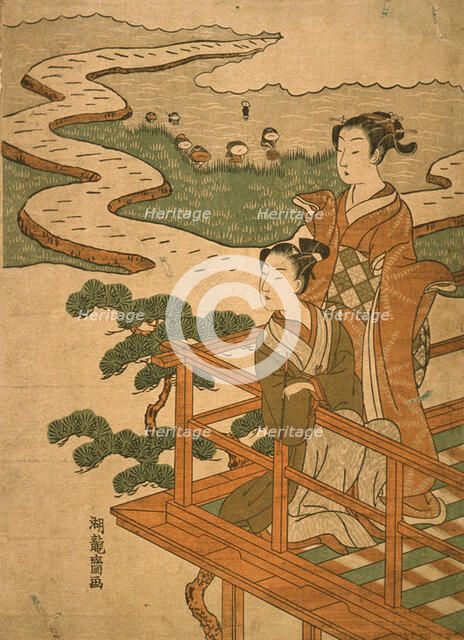 A Couple Viewing Rice Planting, 18th century. Creator: Isoda Koryusai.