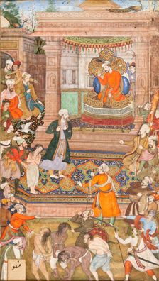 A Court Scene, Folio from a Manuscript of Sadi's Gulistan (Rose Garden), Colophon dated 1596. Creator: Basawan