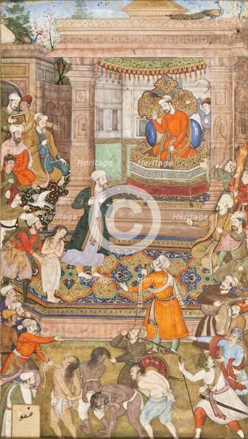 A Court Scene, Folio from a Manuscript of Sadi's Gulistan (Rose Garden), Colophon dated 1596. Creator: Basawan.