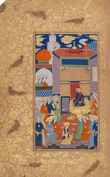 A Court Scene; Page from a Manuscript of Habib al-Siyar of Khwandamir, 1625. Creators: Unknown, Khvandamir