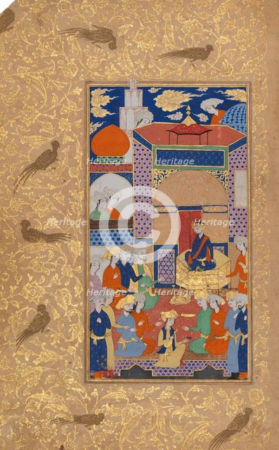 A Court Scene; Page from a Manuscript of Habib al-Siyar of Khwandamir, 1625. Creators: Unknown, Khvandamir.