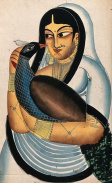 A courtesan carrying a peacock. Creator: Unknown