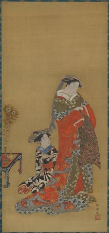 A Courtesan and attendant, late 18th-early 19th century. Creator: Kitao Masanobu