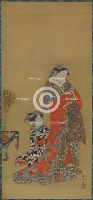 A Courtesan and attendant, late 18th-early 19th century. Creator: Kitao Masanobu.