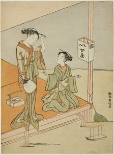 A Courtesan and Her Attendant at the Riverside Teahouse Iseya, c. 1768/69. Creator: Suzuki Harunobu