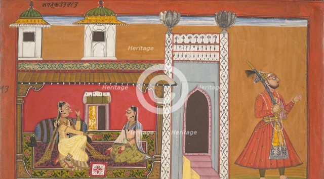 A Courtesan and Her Lover Estranged by a Quarrel: Page from a Rasamanjari series,1694-95. Creator: Devidasa of Nurpur.