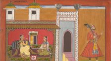 A Courtesan and Her Lover Estranged by a Quarrel: Page from a Rasamanjari series,1694-95. Creator: Devidasa of Nurpur