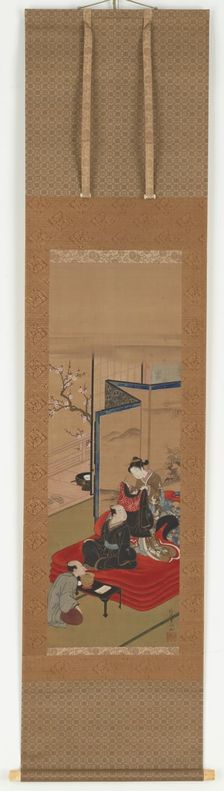 A courtesan helping a man to dress, Edo period, mid 18th-early 19th century. Creator: Kitao Shigemasa
