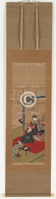 A courtesan helping a man to dress, Edo period, mid 18th-early 19th century. Creator: Kitao Shigemasa.