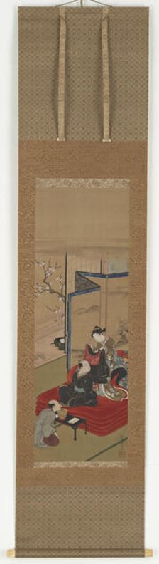 A courtesan helping a man to dress, Edo period, mid 18th-early 19th century. Creator: Kitao Shigemasa
