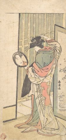 A Courtesan Looking at Her Reflection in a Hand Mirror, ca. 1787. Creator: Katsukawa Shun'ei