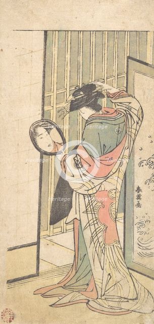 A Courtesan Looking at Her Reflection in a Hand Mirror, ca. 1787. Creator: Katsukawa Shun'ei.