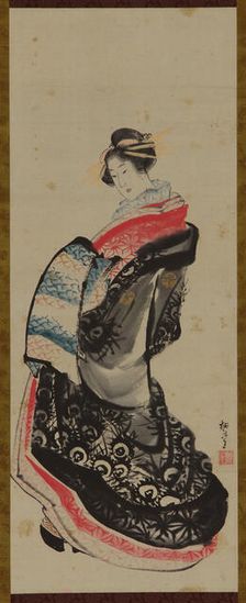 A courtesan standing, late 18th-early 19th century. Creator: Hokusai