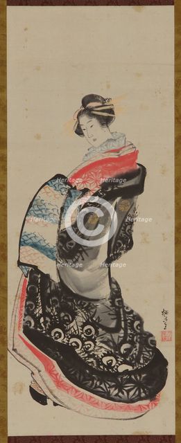 A courtesan standing, late 18th-early 19th century. Creator: Hokusai.