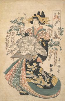 A Courtesan with Wisteria on the Background. Creator: Utamaro II