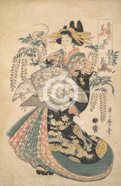 A Courtesan with Wisteria on the Background. Creator: Utamaro II.
