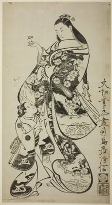 A Courtesan with Her Child Attendant, c. 1715. Creator: Torii Kiyonobu I