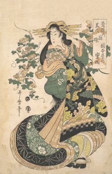 A Courtesan with Morning-glories on the Background. Creator: Utamaro II