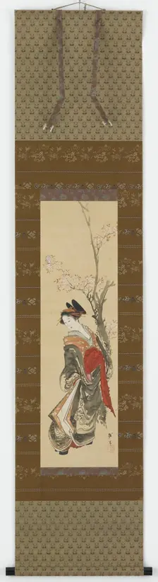 A Courtesan under a cherry tree, late 18th-early 19th century. Creator: Hokusai