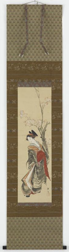 A Courtesan under a cherry tree, late 18th-early 19th century. Creator: Hokusai