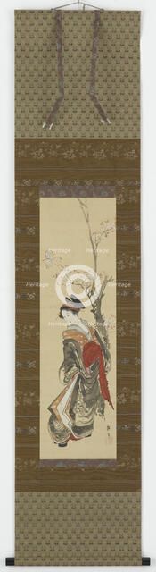 A Courtesan under a cherry tree, late 18th-early 19th century. Creator: Hokusai.
