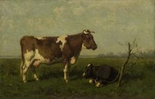 A Cow with her Calf in a Meadow, 1879. Creator: Jan Vrolijk