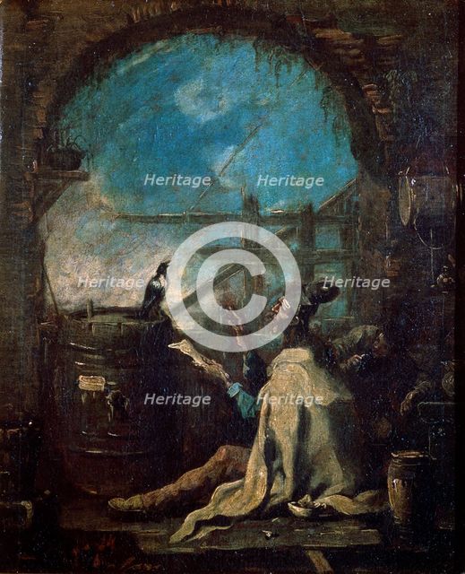 'A Clown Training a Magpie', late 17th or 18th century. Artist: Alessandro Magnasco