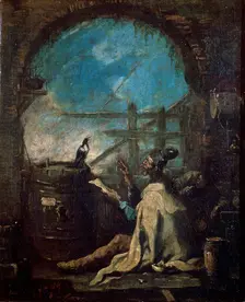 A Clown Training a Magpie late 17th or 18th century. Artist: Alessandro Magnasco
