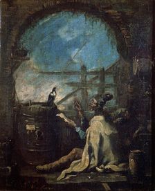 A Clown Training a Magpie late 17th or 18th century. Artist: Alessandro Magnasco