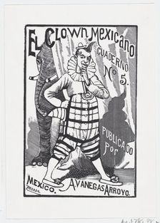 A clown standing with one hand on his hip and an elephant peering out from behind..., ca. 1880-1910. Creator: José Guadalupe Posada