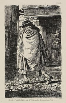 A Cloaked Figure Passing Through the Street (at the Time of the Plague in London), pub. Dec 1, 1861. Creator: Charles Samuel Keene