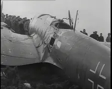 A Close up of a Downed German Airforce Bomber Lying in a Scottish Field With Damage to the..., 1939. Creator: British Pathe Ltd