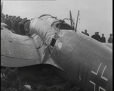 A Close up of a Downed German Airforce Bomber Lying in a Scottish Field With Damage to the..., 1939. Creator: British Pathe Ltd