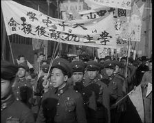 A Close up of Male Chinese Soldiers at an Anti-War Protest Many of Whom Are Carrying..., 1938. Creator: British Pathe Ltd