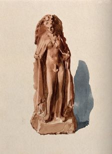 A clay figure of an intersex person revealing their genital area (Hermaphroditos anasyromenos). Creator: Unknown