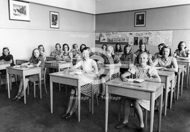 A class at their desks in a girls' school, Trelleborg, Sweden, 1940. Creator: Unknown.