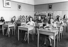 A class at their desks in a girls school, Trelleborg, Sweden, 1940. Creator: Unknown