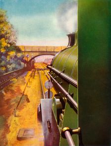 A Clear Road from the cab of a Southern Railway "Atlantic" locomotive 1935. Creator: Unknown