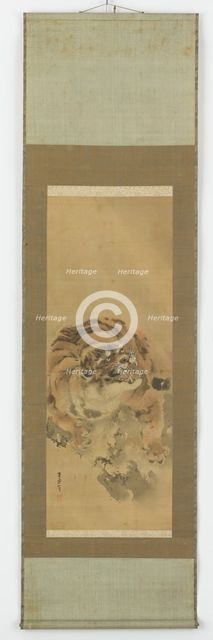 A crouching, snarling tiger, Edo period, early 19th century. Creator: Gantoku Aoki.