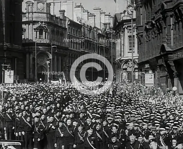 A Crowd Listening to Lord Beaverbrook Giving a Speech in Support of the USSR, Birmingham, 1942.  Creator: British Pathe Ltd.