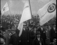 A Crowd of People Carrying Flags. Flags read British Fascists 1924. Creator: British Pathe Ltd